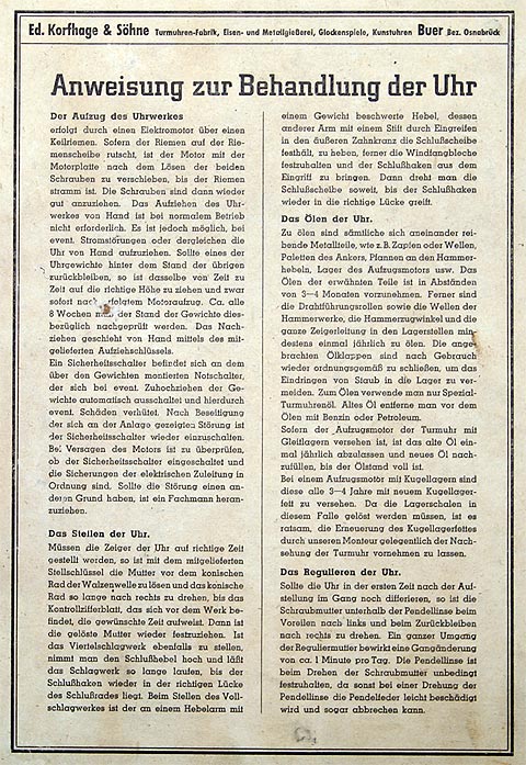 Anweisung zur Behandlung der Uhr