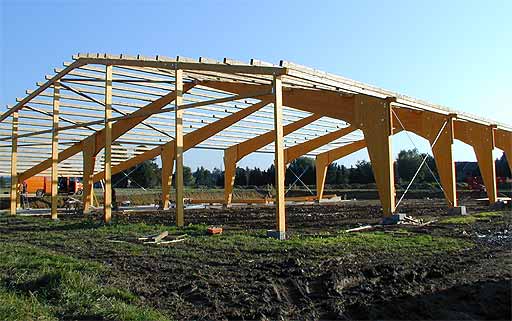 das Holzskelett der Halle