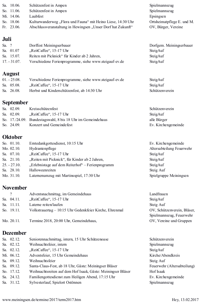 Terminplanung 2017