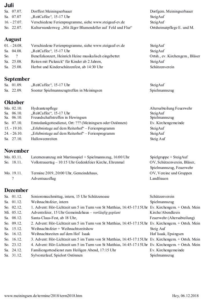 Terminplanung 2018