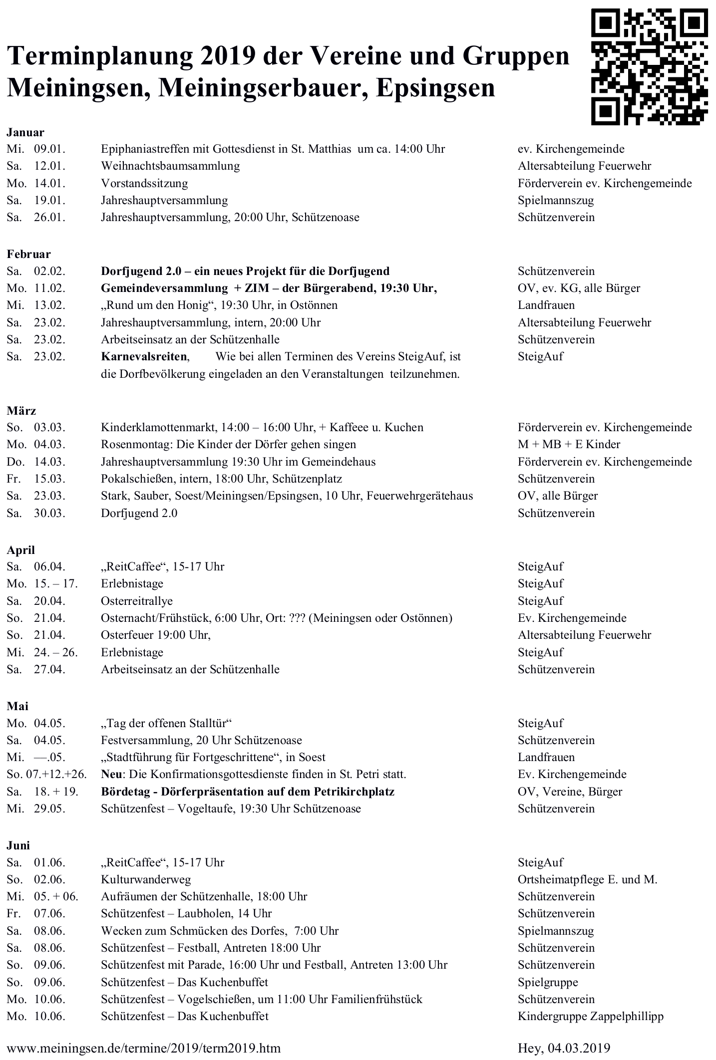 Terminplanung 2019