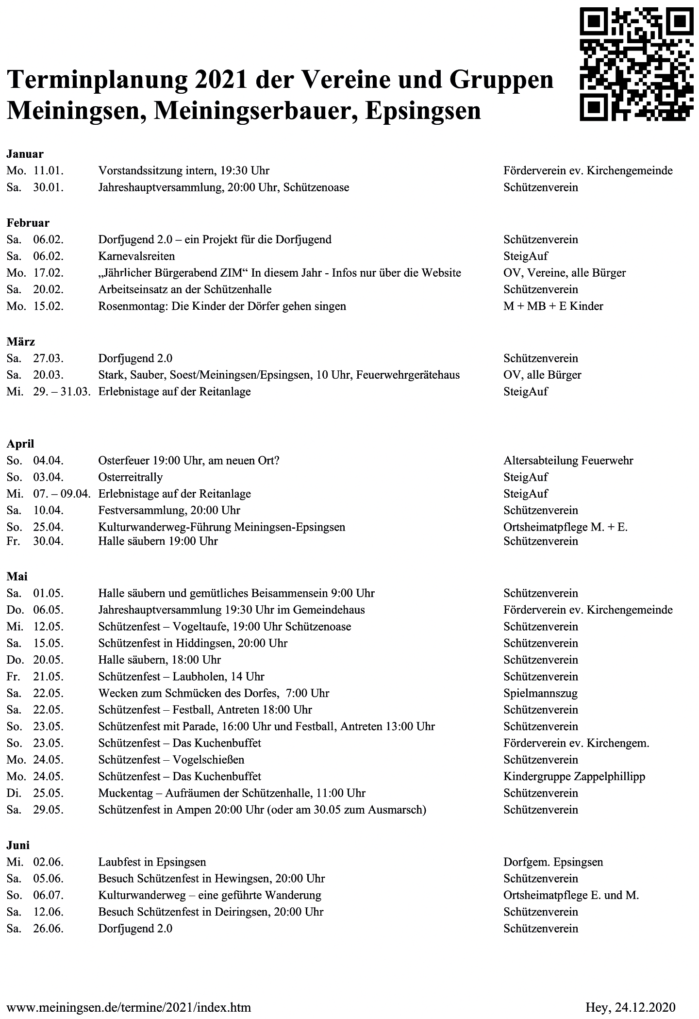 Terminplanung 2021